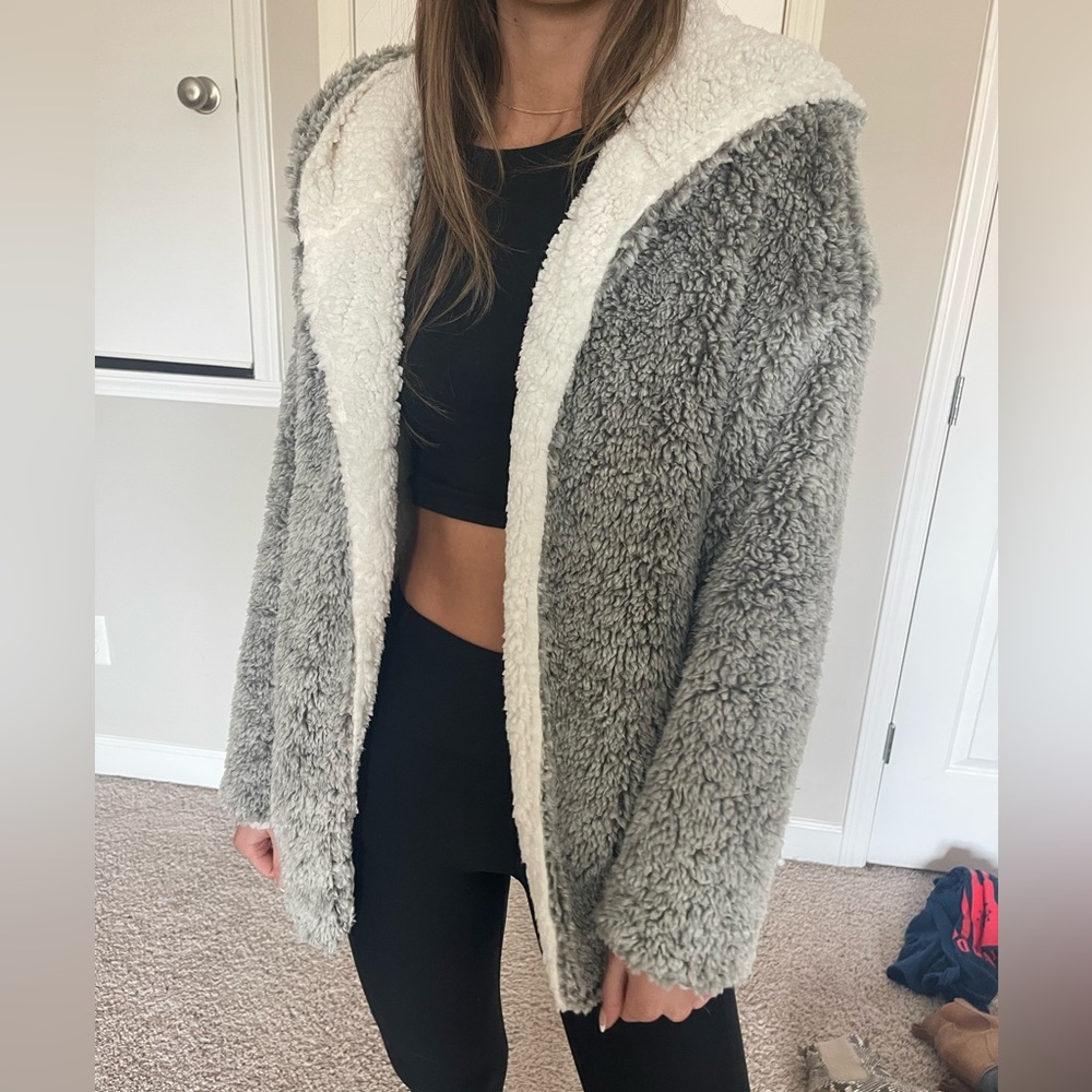 Nordic Fleece Super cozy Sherpa reversible hooded cardigan